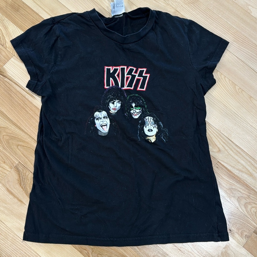 KISS black t-shirt size L junior (adult XS) vintage vinyl
